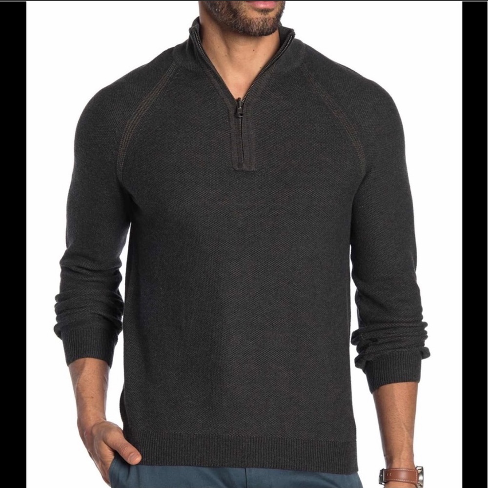 Nordstrom Tailor Vintage Reversible Quarter Zip Sweater Gray Green L Retro